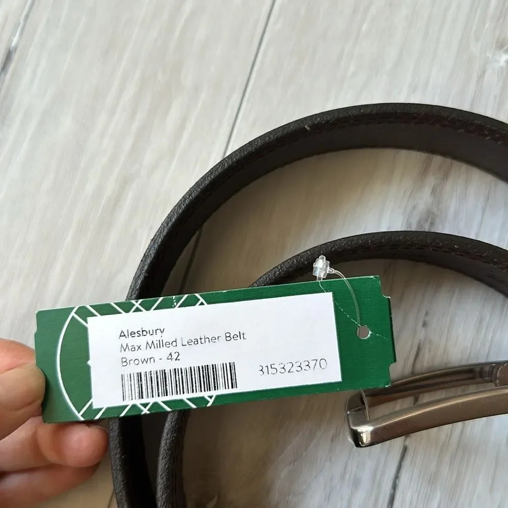 ALESBURY Max Milled Leather Belt Brown 42‎ Stitch Fix Nwt in packaging